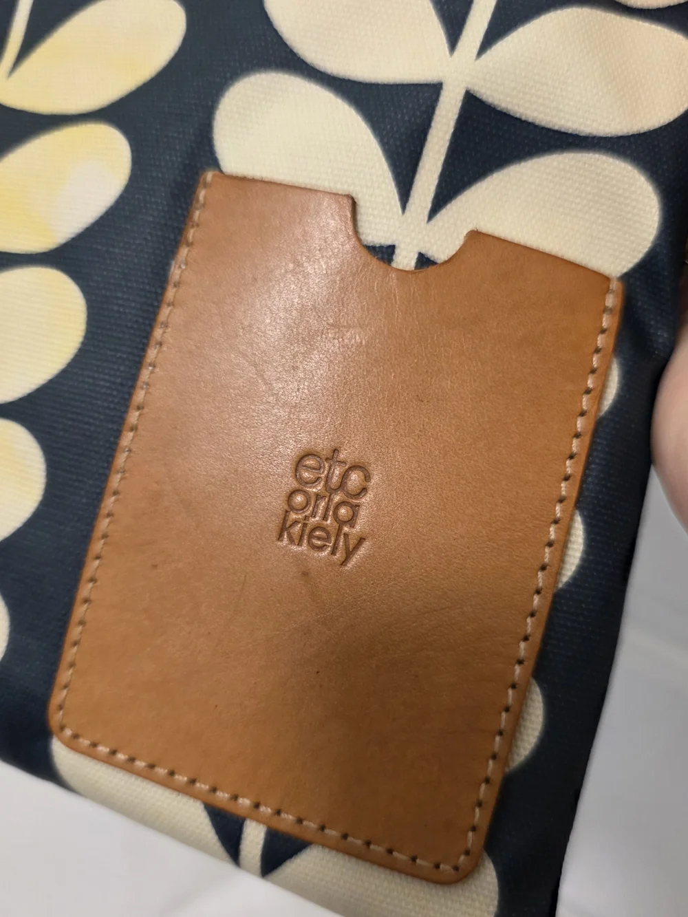 Orla Kiely Navy Crossbody/Clutch W/ Cream Stem Pattern & Orange Dot Lightweight
